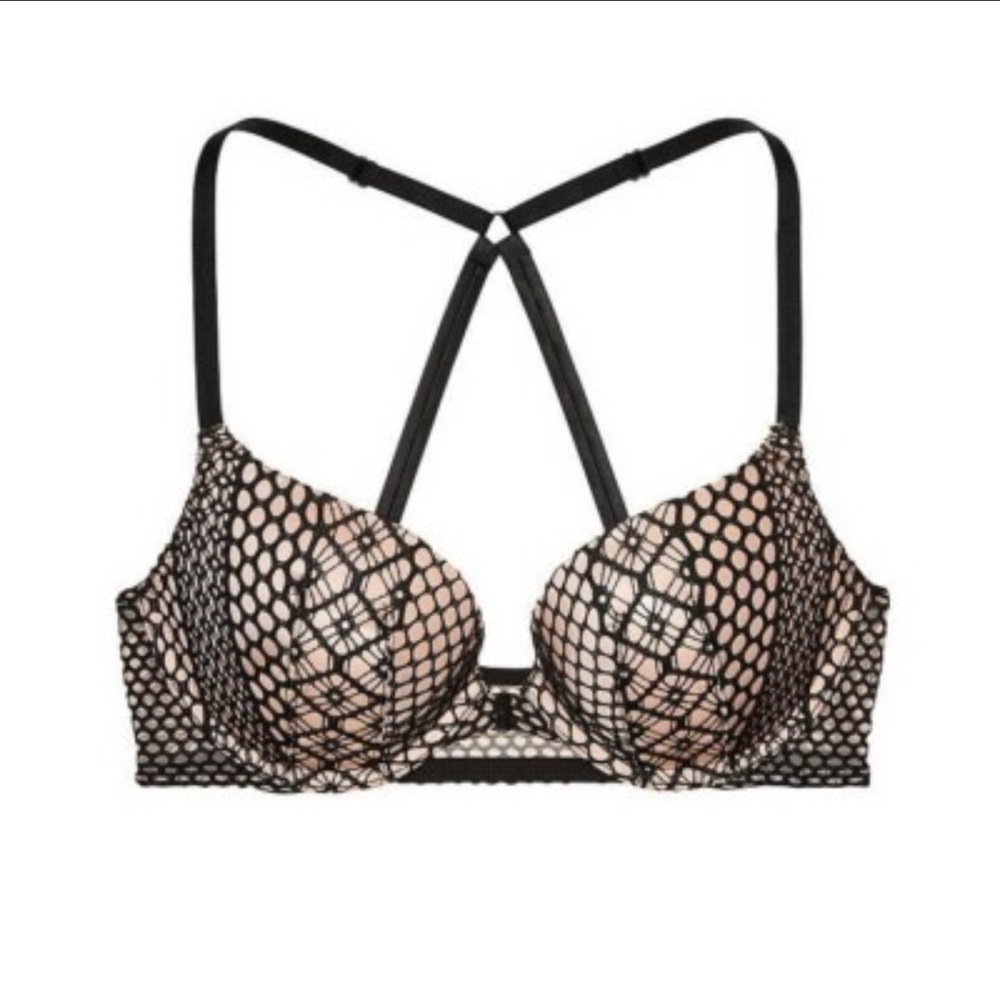 Victoria's Secret Black and Cream Mesh Bra